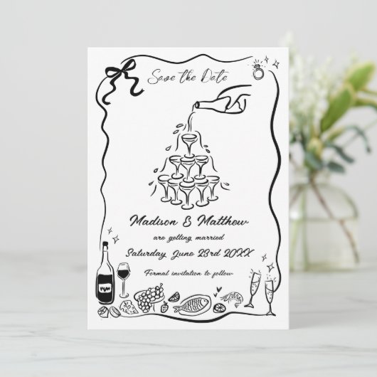 Handgezeichnete Illustrationen Scribble Doodles Ho Save The Date (Stehend Vorderseite)