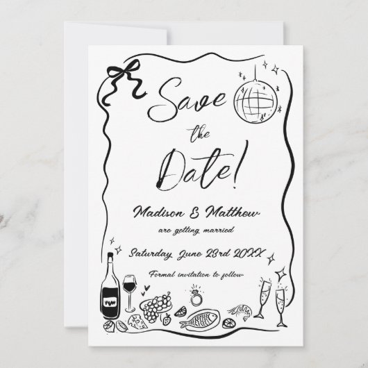 Handgezeichnete Illustrationen Scribble Doodles Ho Save The Date (Vorderseite)