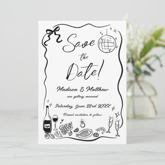 Handgezeichnete Illustrationen Scribble Doodles Ho Save The Date (Stehend Vorderseite)