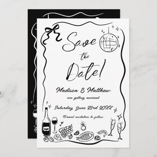 Handgezeichnete Illustrationen Scribble Doodles Ho Save The Date (Vorne/Hinten)