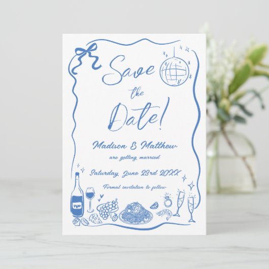 Handgezeichnete Illustrationen Scribble Doodles Ho Save The Date (Stehend Vorderseite)