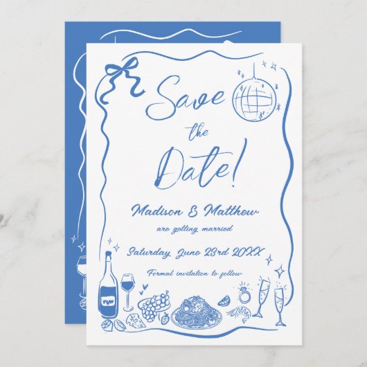Handgezeichnete Illustrationen Scribble Doodles Ho Save The Date (Vorne/Hinten)