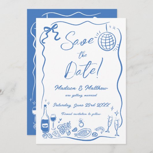 Handgezeichnete Illustrationen Scribble Doodles Ho Save The Date (Vorne/Hinten)