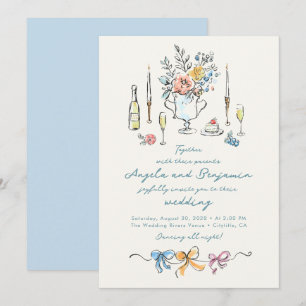 Handgezeichnete Illustrationen Whimsical Französis Einladung