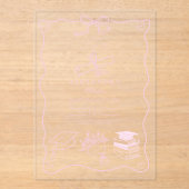 Handgezeichnete Illustriert-rosa-Abitur Acryleinladungen (Vorderseite)