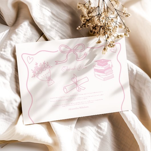 Handgezeichnete Illustriert-rosa-Abitur Dankeskarte