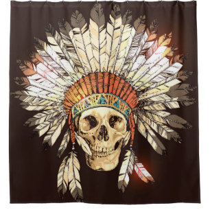 Handgezeichnete indianische Kopfbedeckung mit H Duschvorhang