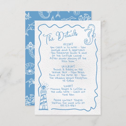 Handgezeichnete Informationskarte für die Küstenst Einladung (Vorne/Hinten)