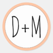 Handgezeichnete Initialen Typografie Pfirsichhochz Runder Aufkleber (Vorderseite)