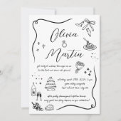 Handgezeichnete Italienische Doodle Black and Whit Einladung (Vorderseite)