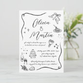 Handgezeichnete Italienische Doodle Black and Whit Einladung (Stehend Vorderseite)