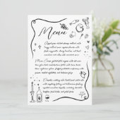 Handgezeichnete Italienische Doodle Black and Whit Menükarte (Stehend Vorderseite)