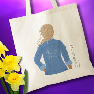 Handgezeichnete Jeansjacke Brautjungfer mit Blondh Tragetasche