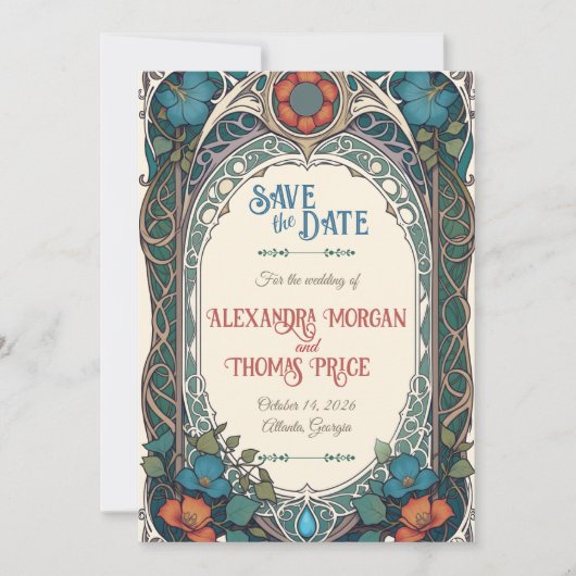 Handgezeichnete Jugendstil-Save the Date-Karte Save The Date (Vorderseite)