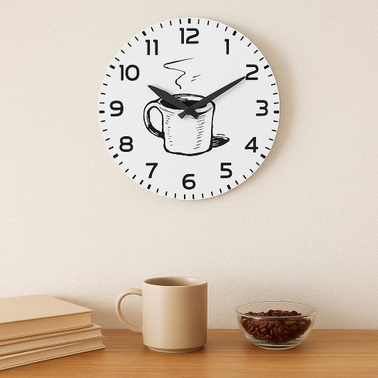 Handgezeichnete Kaffee-Tasse Sketch Minimalistisch Große Wanduhr