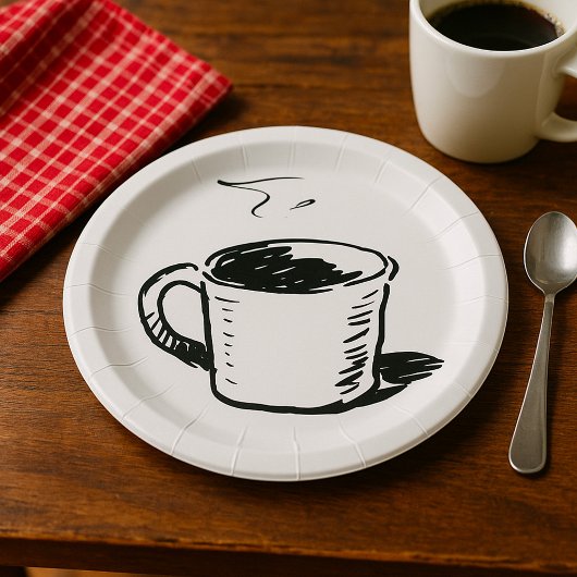 Handgezeichnete Kaffee-Tasse Sketch Minimalistisch Pappteller