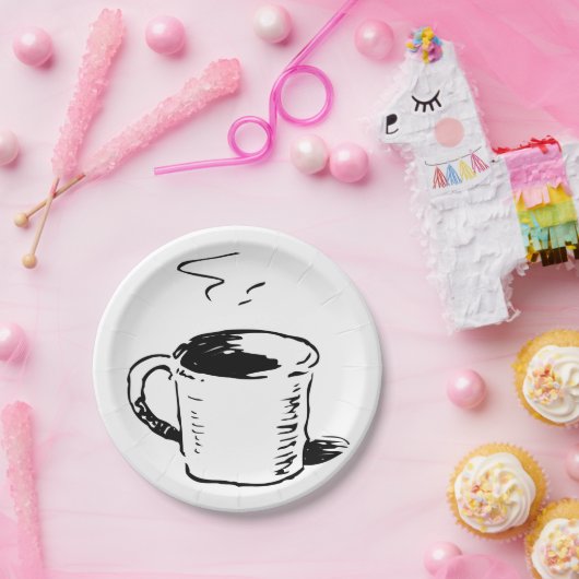 Handgezeichnete Kaffee-Tasse Sketch Minimalistisch Pappteller (Party)