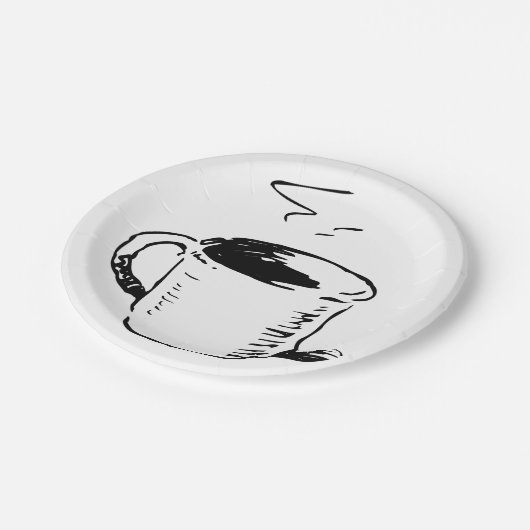 Handgezeichnete Kaffee-Tasse Sketch Minimalistisch Pappteller (Schrägansicht)