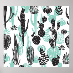 Handgezeichnete Kakteen: Doodle nahtlos Poster