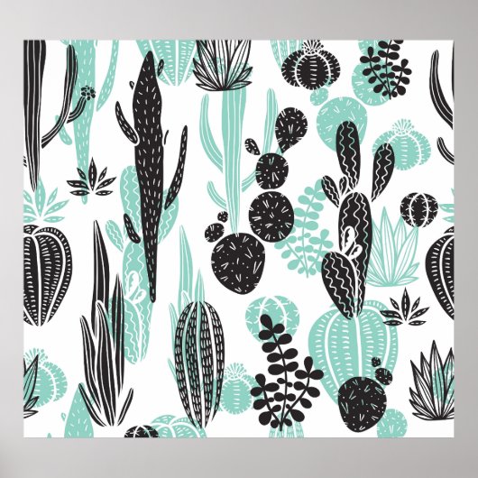 Handgezeichnete Kakteen: Doodle nahtlos Poster (Vorne)