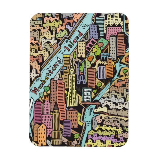 Handgezeichnete Karte von New York City Magnet (Vertikal)