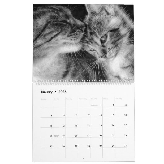 Handgezeichnete Katzen Wildtiere und Haustiere Kalender (Jan 2026)
