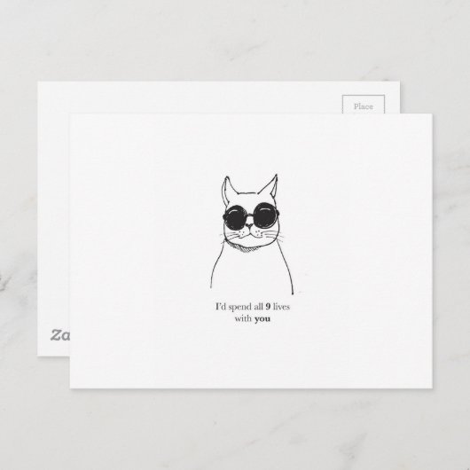 Handgezeichnete Katzenromantikkarte Postkarte (Vorne/Hinten)