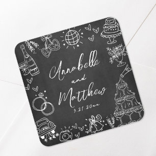 Handgezeichnete Khalkboard Whimsical Wedding Quadratischer Aufkleber