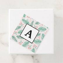 Handgezeichnete Kiefernzweige Grün Rot Weiß