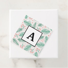 Handgezeichnete Kiefernzweige Grün Rot Weiß Geschenkanhänger