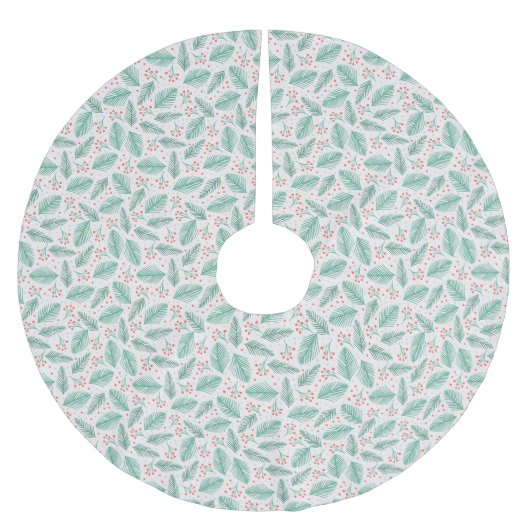 Handgezeichnete Kiefernzweige Grün Rot Weiß Polyester Weihnachtsbaumdecke (Vorderseite)