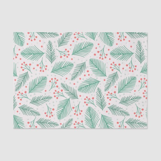 Handgezeichnete Kiefernzweige Grün Rot Weiß Seidenpapier (Vorderseite)