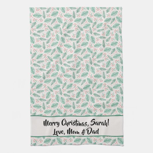 Handgezeichnete Kiefernzweige Rot Geschirrtuch (Vertikal)