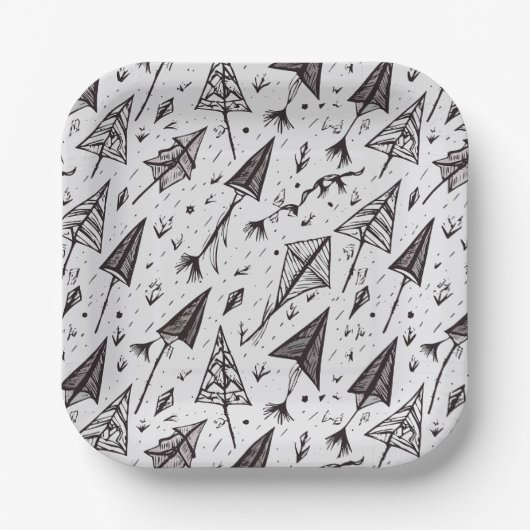 Handgezeichnete Kite- und Pfeilzahlen Pappteller (Vorderseite)