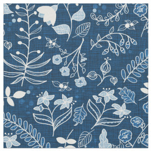 Handgezeichnete klassische Blue-Boho-Blume Stoff