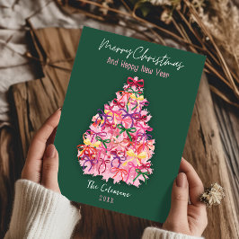 Handgezeichnete kokette Schleifen Baum Neujahrsgrü Feiertagskarte