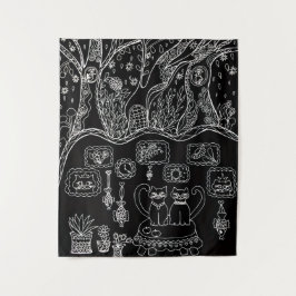 Handgezeichnete, komplizierte Katzen Wandteppich