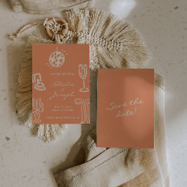 Handgezeichnete Korallen-Romanische Whimsical-Hoch Save The Date