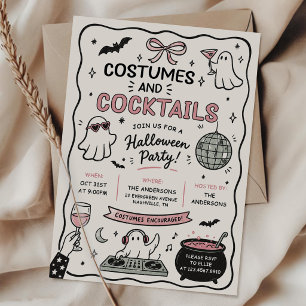 Handgezeichnete Kostüme und Cocktails Halloween-Pa Einladung