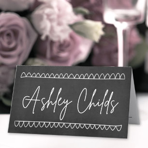 Handgezeichnete Kreidetafel Whimsical Name Hochzei Platzkarte
