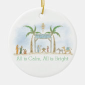 Handgezeichnete Krippe Alles ist ein ruhiges Spric Keramik Ornament (Vorne)