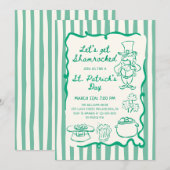 Handgezeichnete Kritzel-Doodle Grüner St. Patrick' Einladung (Vorne/Hinten)