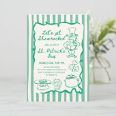 Handgezeichnete Kritzel-Doodle Grüner St. Patrick' Einladung (Stehend Vorderseite)