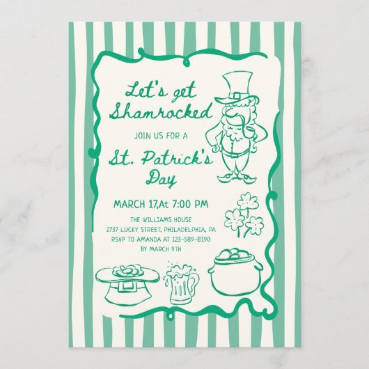 Handgezeichnete Kritzel-Doodle Grüner St. Patrick' Einladung (Vorderseite)