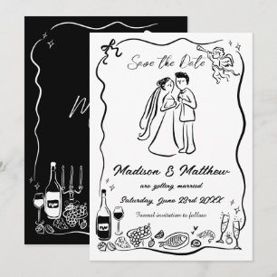 Handgezeichnete Kritzel-Doodles Braut & Bräutigam  Save The Date