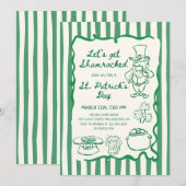 Handgezeichnete Kritzel-Doodles Grüner St. Patrick Einladung (Vorne/Hinten)