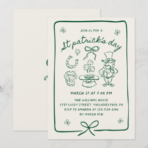 Handgezeichnete Kritzel-Doodles-Schleife St. Patri Einladung