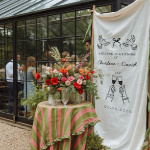 Handgezeichnete Kritzel-Hochzeitsbegrüßung Wandteppich