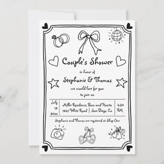 Handgezeichnete Kritzeldusche Einladung (Vorderseite)