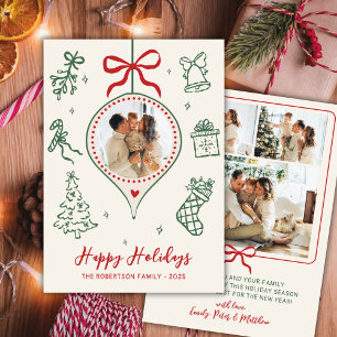 Handgezeichnete Kritzelei Grün Rot Foto Weihnachte Feiertagskarte